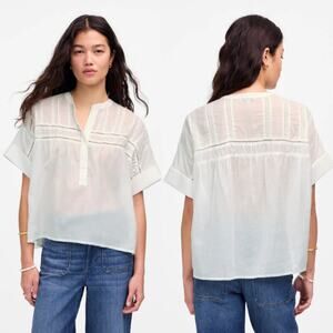 Madewell Women's Lightweight Lace-Inset Pintucked Henley Top NU442 White L NWT